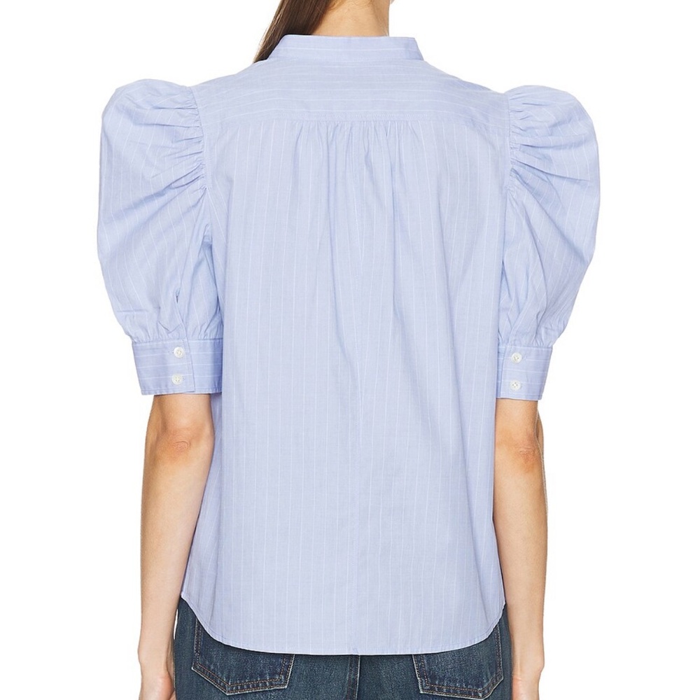 FRAME Ruched Puff Sleeve Shirt in Chambray - Picture 2 of 11